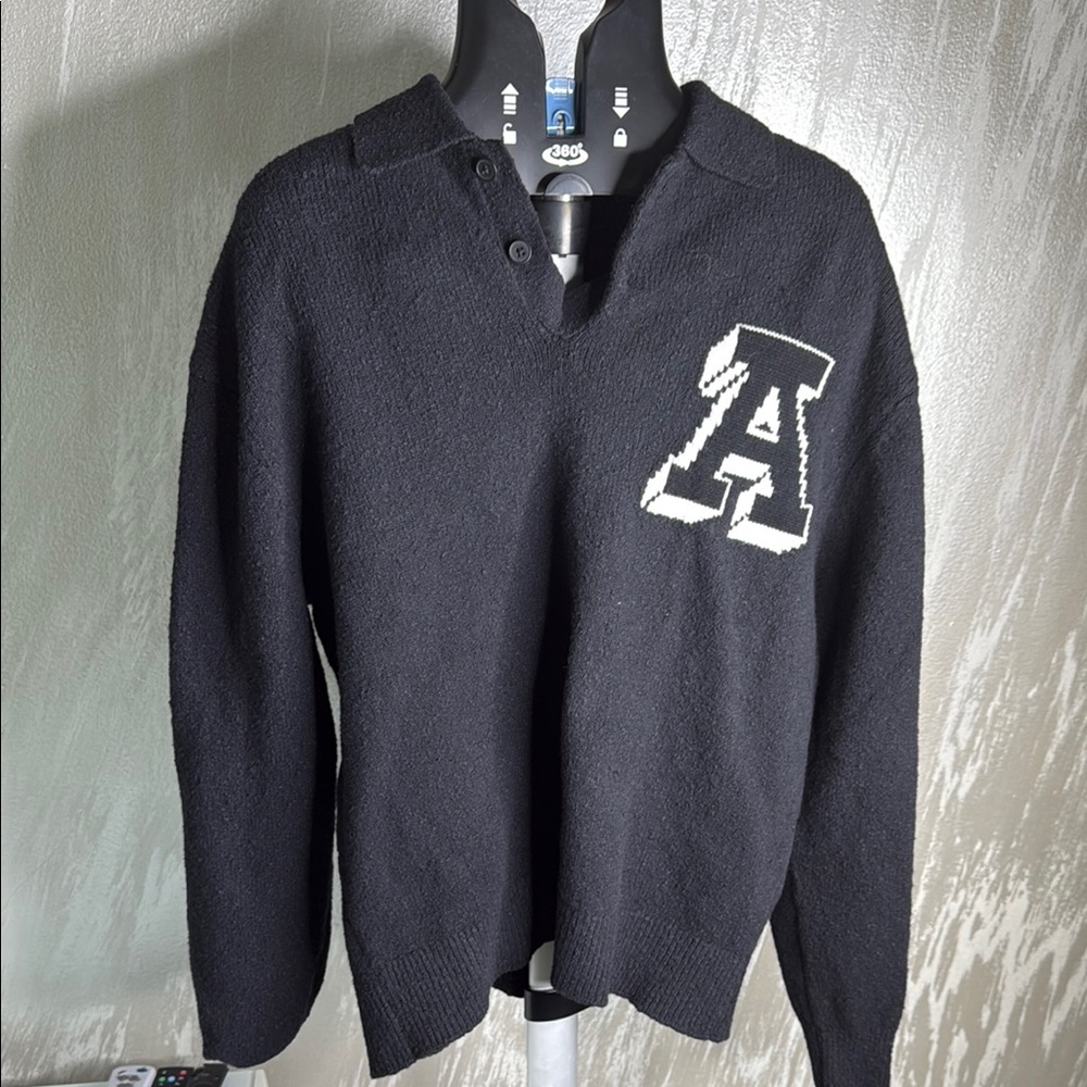 Axel Arigato Black V-Neck Sweater with Large A Embroidery